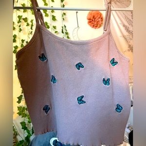 Selling a brown tank top with blue butterfly’s from rue21